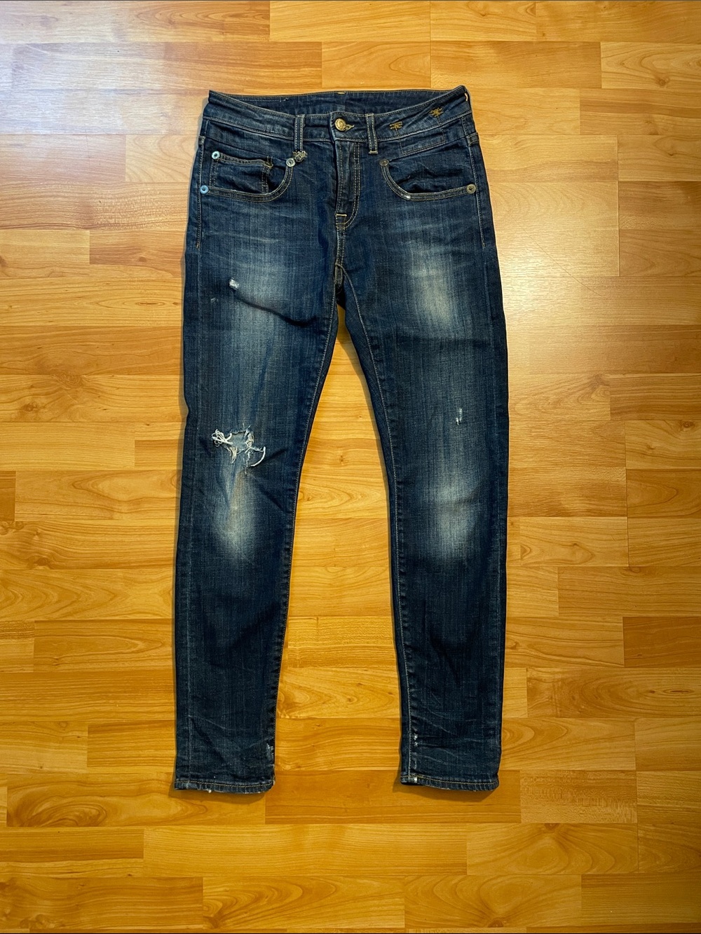 R13 Distressed Boy Skinny Dark Wash Jeans Size 24